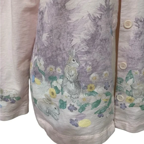 Vintage Y2K light pink Easter/spring bunny button up lightweight shirt size L - Picture 2 of 6